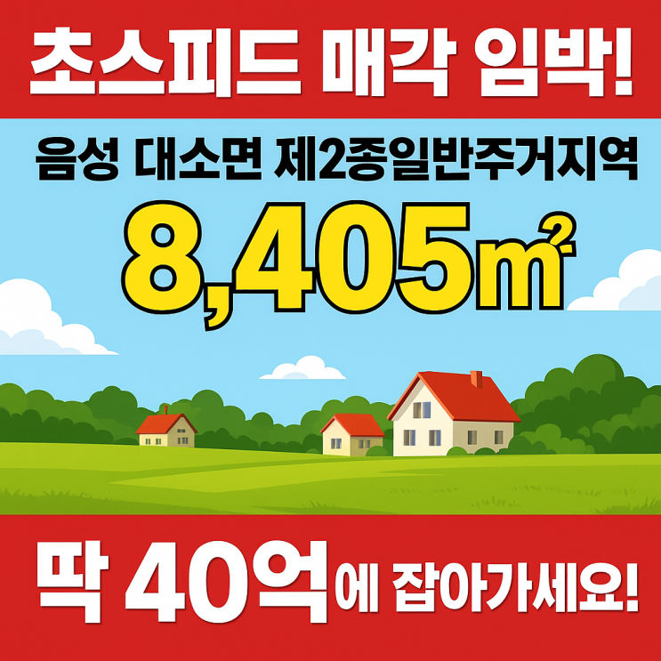  음성 대소면 토지40억대! 8,405 제2종 주거지역, 개발 잭팟 터질 준비 완료!