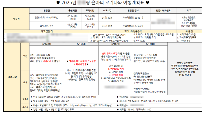 여행계획표 엑셀양식 무료 공유