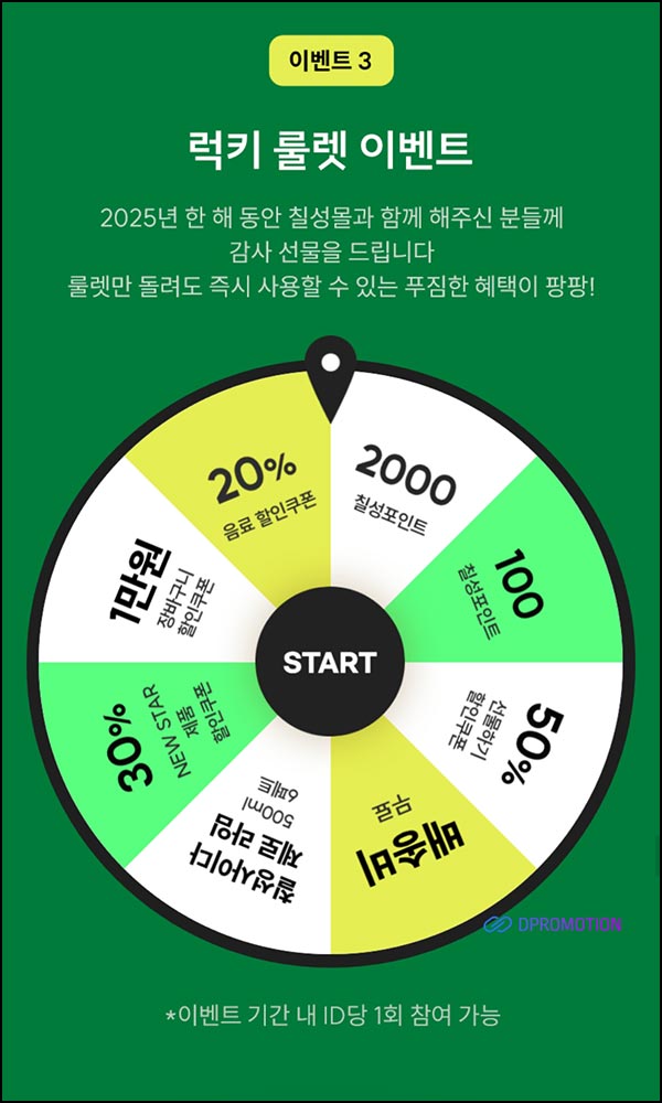 칠성몰 룰렛이벤트(랜덤 포인트 및 쿠폰등)즉당~12.31