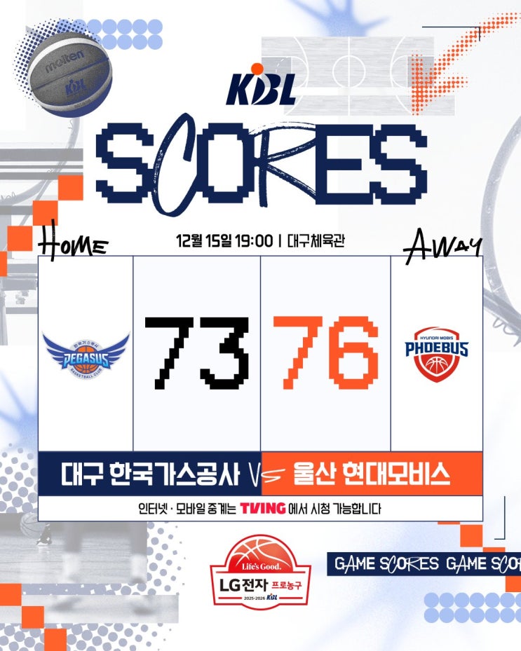 2025-2026 LG전자 프로농구 12월 15일 현대모비스... 