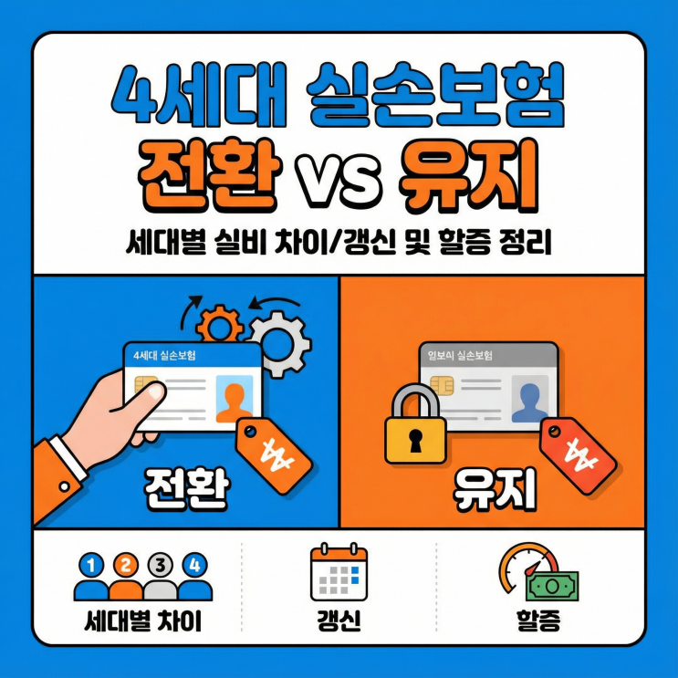 4세대 실손보험 전환 vs 유지 | 세대별 실비 차이/갱신 및 할증 정리