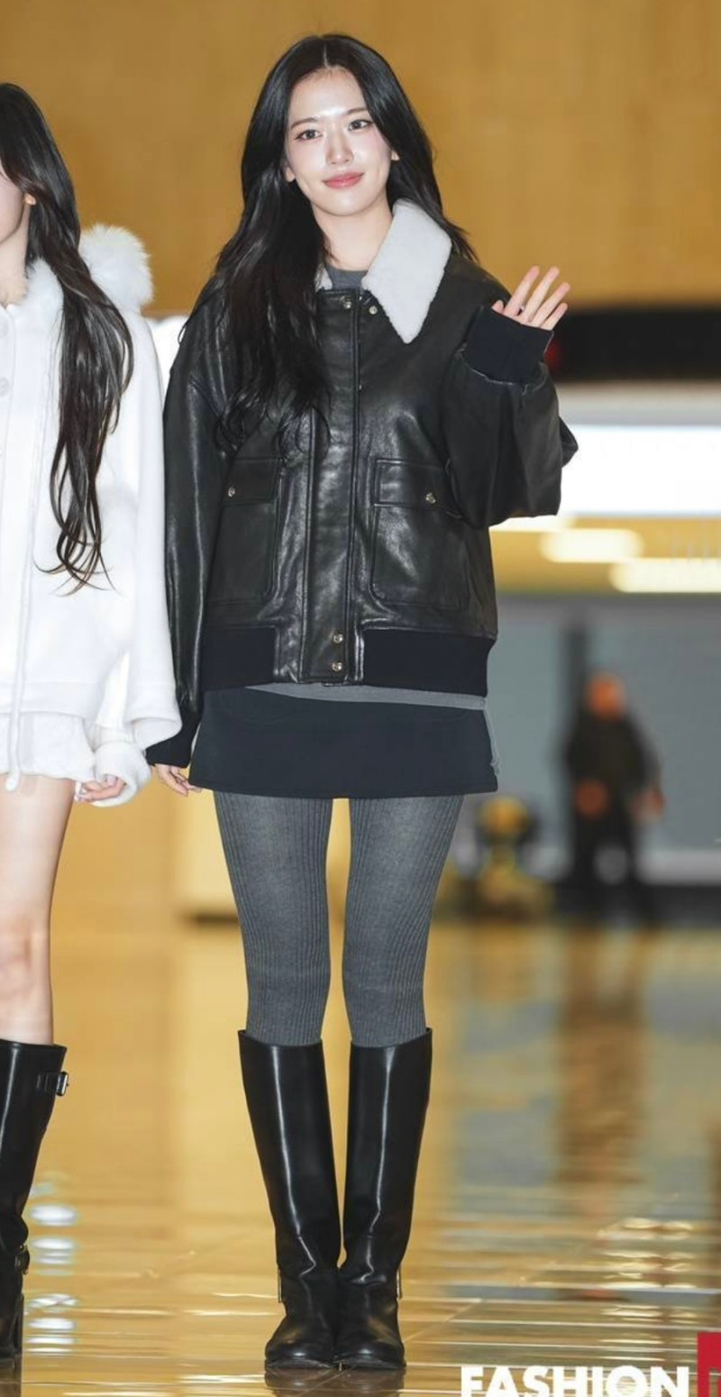 안유진 공항패션 미쳤다 레더 자켓 어디꺼? 케이트 쉘라 자켓 착용 정보