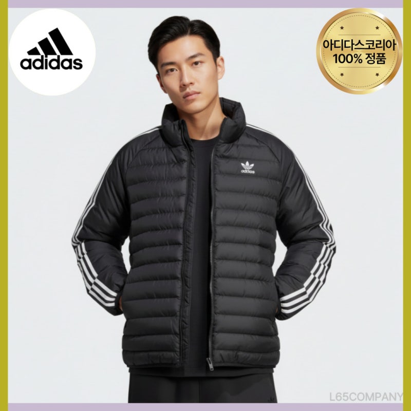 아디다스 경량패딩 남성 삼선 패딩 점퍼 블랙 오리지널로고 논후드 남여공용 패딩자켓 구성....
