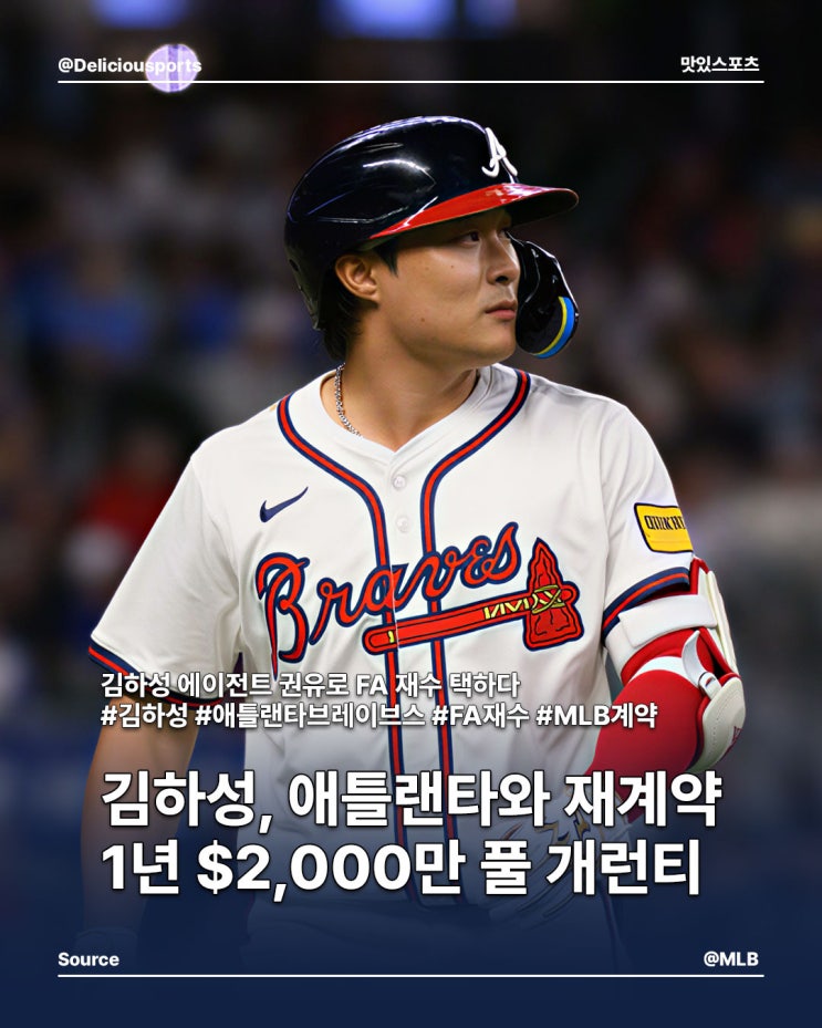 <b>김하성</b>, <b>애틀랜타</b> 브레이브스와 1년 294억 <b>재계약</b>! FA 재수 선택