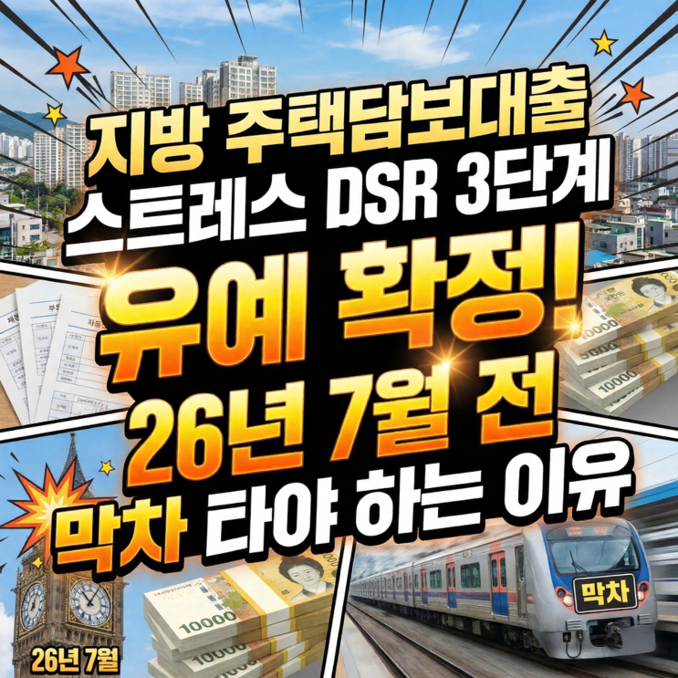  지방 주택담보대출 스트레스 DSR 3단계 유예 확정! 26년 7월 전 막차 타야 하는 이유