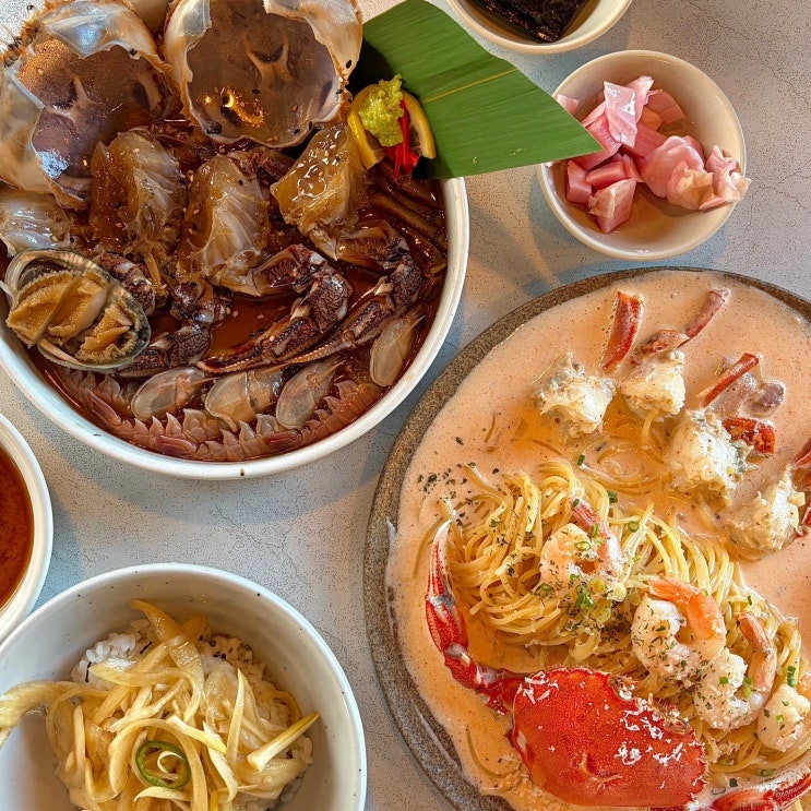  제주 한경면 웨이팅 맛집 마루나키친 해물모둠장 황게크림파스타 메뉴 추천