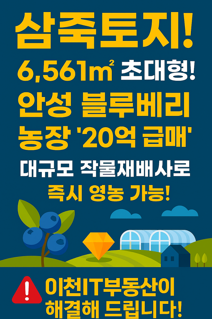  안성시 삼죽면 진촌리 블루베리 농장 매매 20억원!6,561 대규모 작물재배사 보유 농지 투자 기회[삼죽토지]