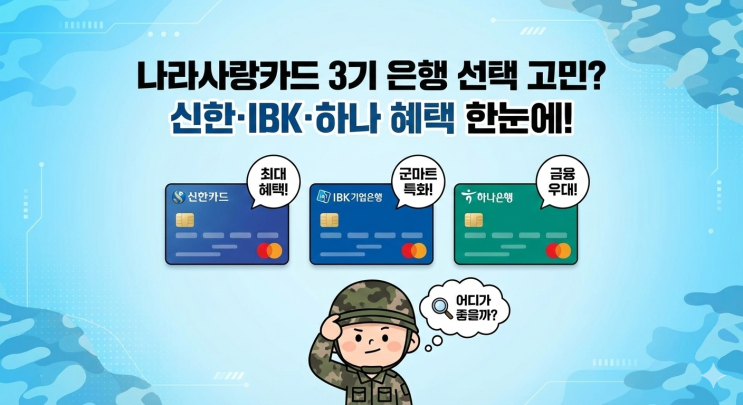  나라사랑카드 3기 은행 선택 고민? 신한·IBK·하나 혜택 한눈에!