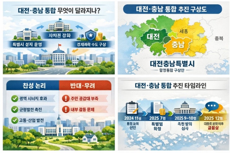 <b>대전</b>·<b>충남</b> 행정<b>통합</b> 급물살…<b>특별법</b> 내용, 일정(지방선거)