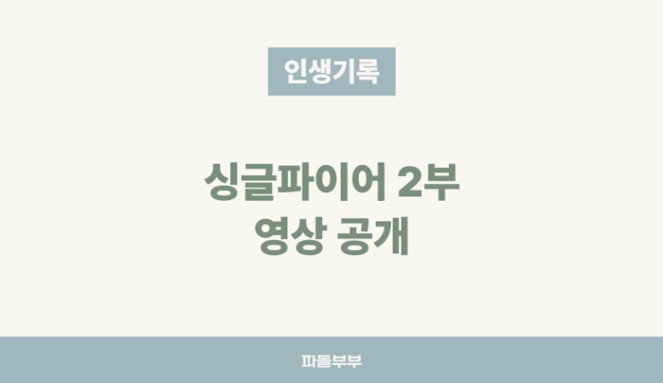  유튜브 싱글파이어 파돌댁 2부 영상 공개
