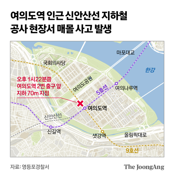 여의도역 <b>공사장</b> 철근 붕괴 <b>사고</b> <b>신안산선</b> 공사 현장 작업자... 