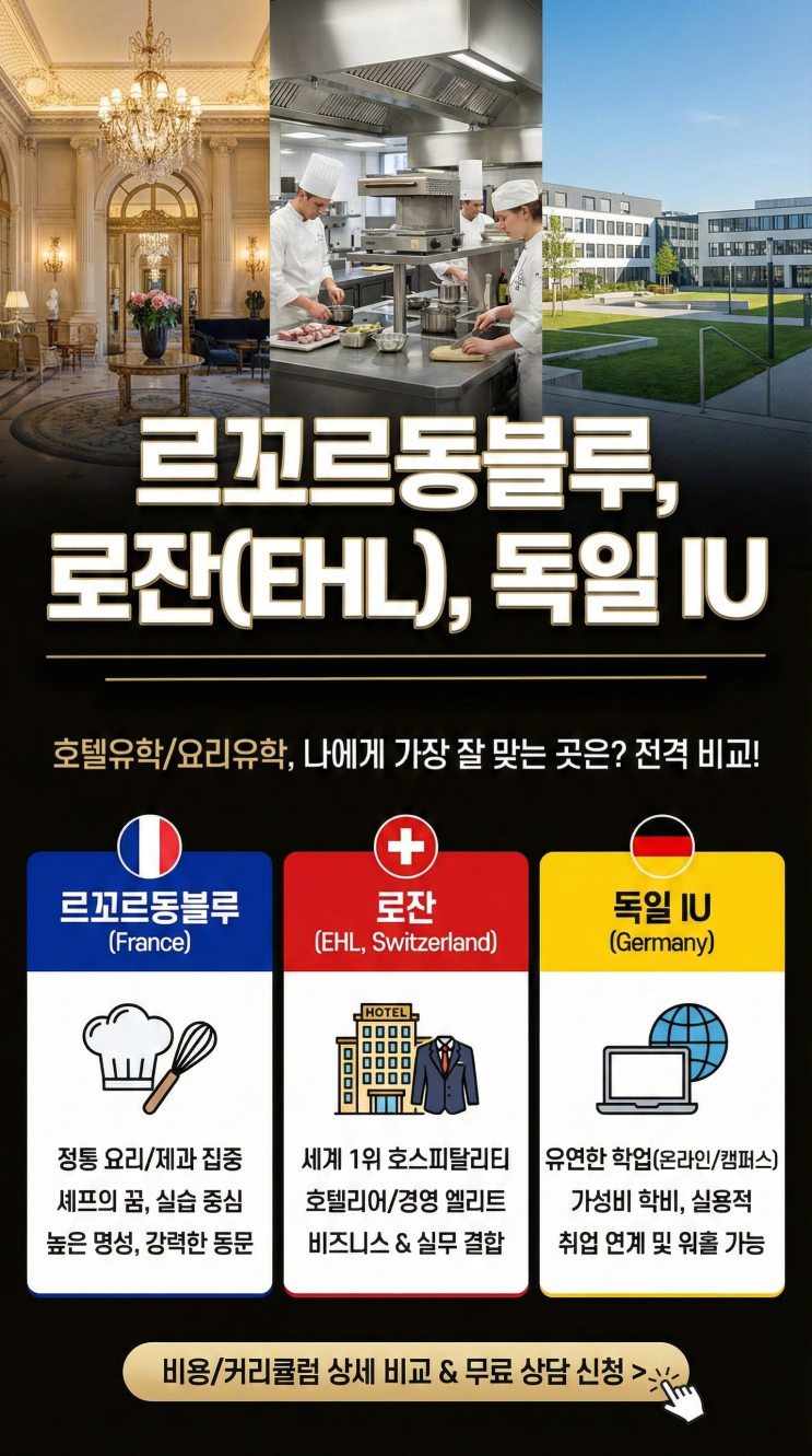  호텔유학 르꼬르동블루, 로잔(EHL), 독일 IU 어디가 맞을까?