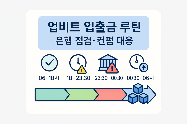  업비트 입출금 막힘? 은행 점검 시간·컨펌 지연 피하는 실시간 대응 루틴 정리