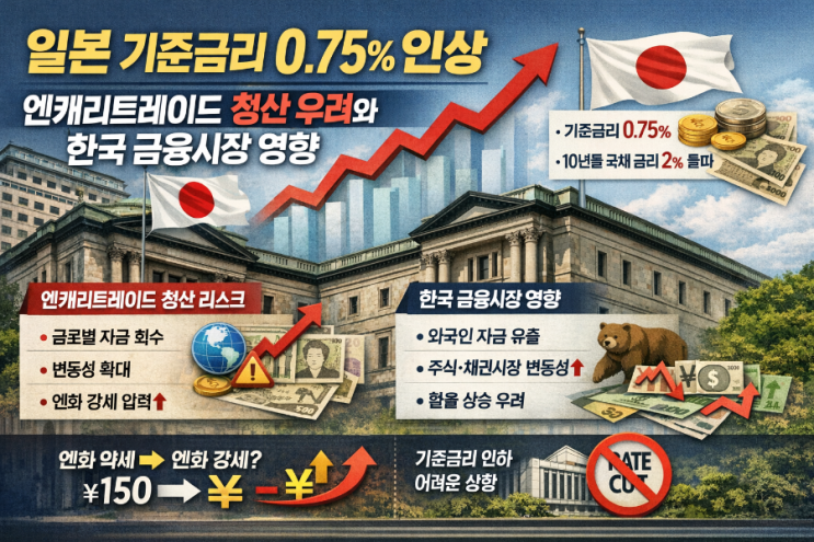  일본 기준금리 0.75% 인상, 엔캐리트레이드 청산 우려와 한국 금융시장 영향