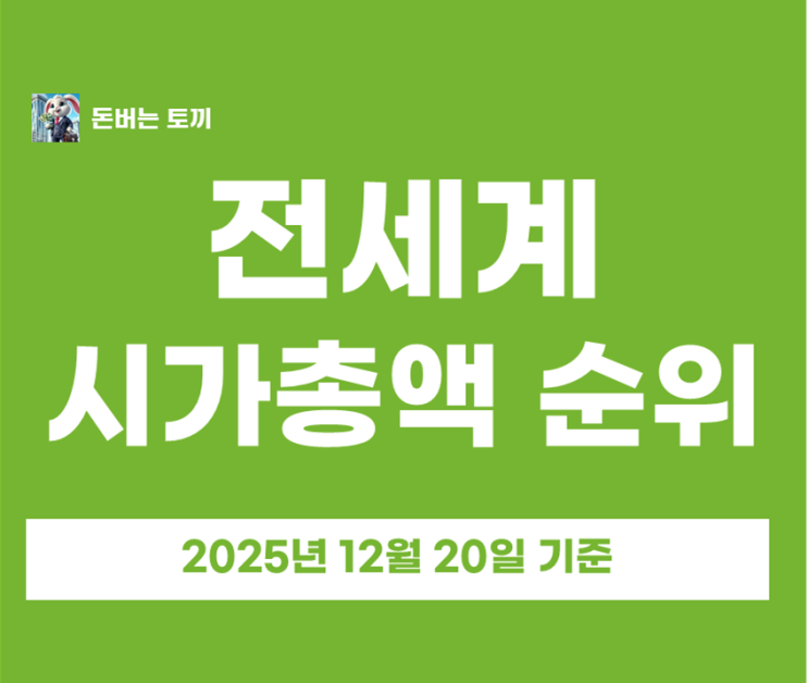  전세계 시가총액 순위, 서학개미 해외주식, 공포탐욕 지수, VIX 지수 (2025년 12월 20일 기준)