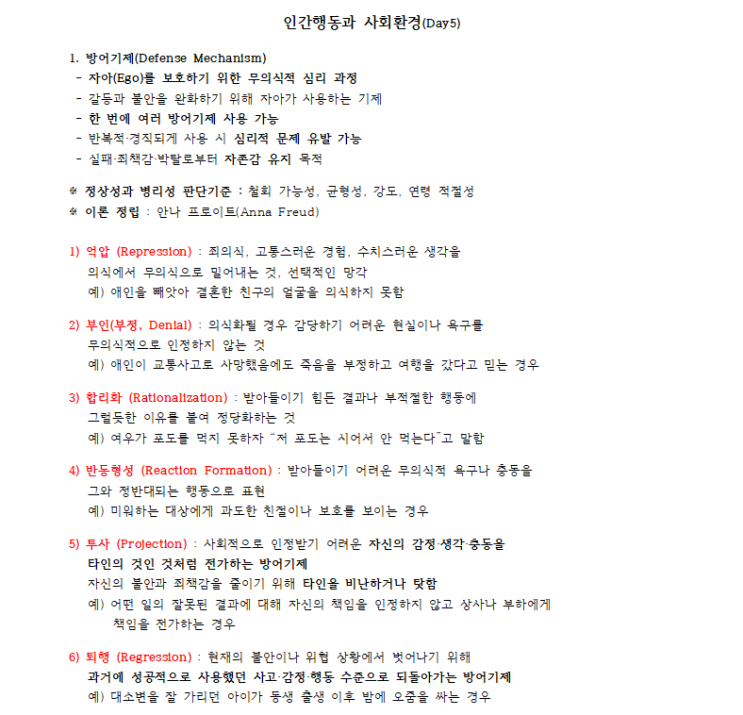  방어기제 핵심 정리 | 인간행동과 사회환경