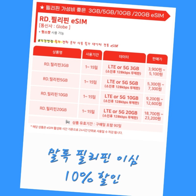 말톡 필리핀 이심 가격 10% 할인 e심 무제한 사용법