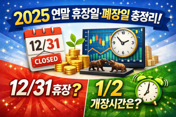  2025 연말 주식시장 휴장일·폐장일 총정리! 12/31 휴장, 1/2 개장시간은? 한국거래소 KRX 발표자료 정리