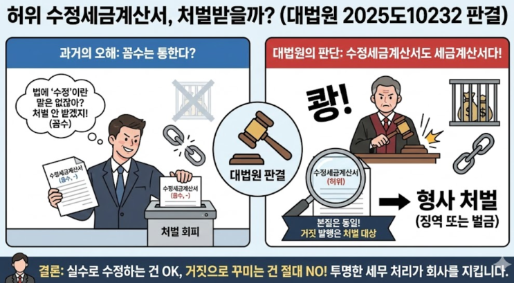  대법원 2025. 12. 11. 선고 2025도10232 판결 - "마이너스(-) 세금계산서, 가짜로 끊으면 처벌받을까?"