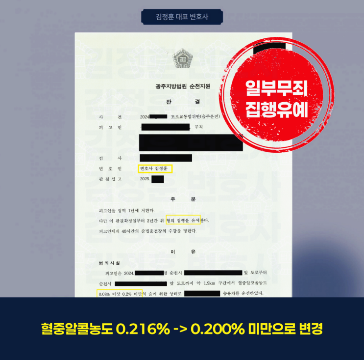  형사 재판 과정에서 공소사실이 변경된 음주운전 사건(일부 무죄)