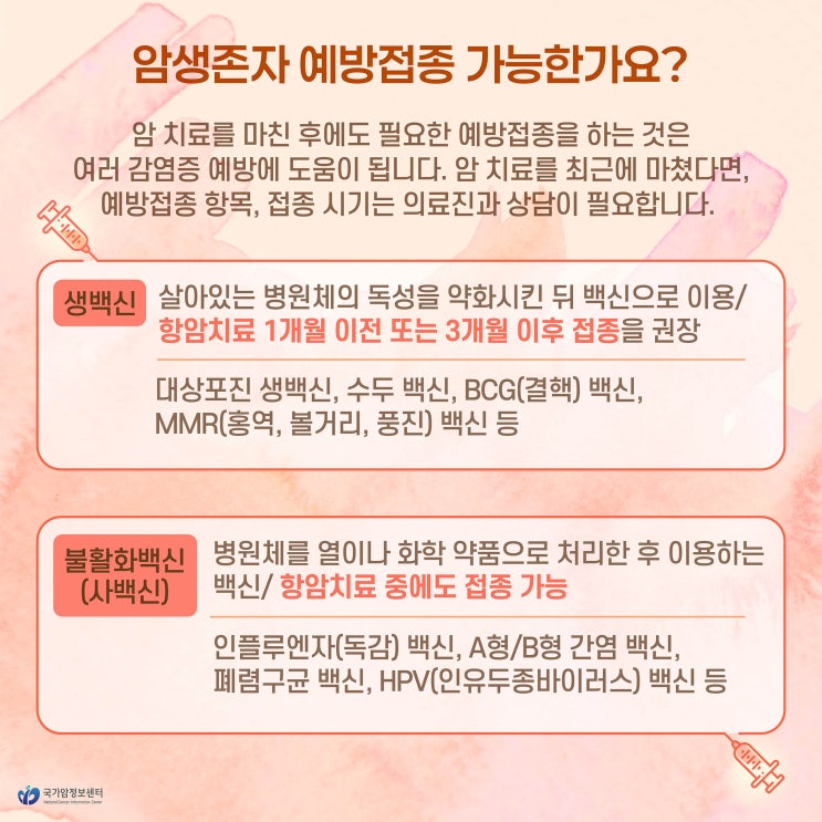  암생존자 예방접종 가능한가요?