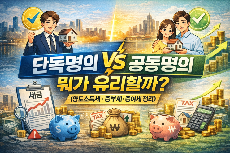 단독명의 vs 공동명의, 뭐가 유리할까? (양도소득세·종부세·증여세 정리)
