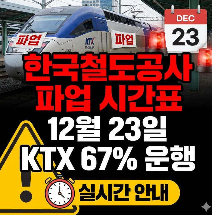  한국철도공사 파업시간표 12월 23일, KTX 67% 운행 실시간 안내