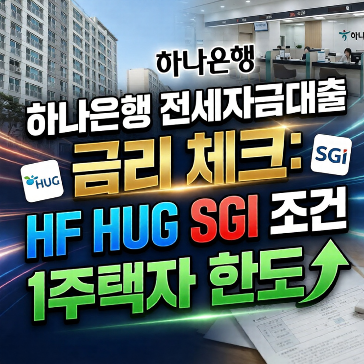  하나은행 전세자금대출 금리 체크: HF HUG SGI 조건 및 1주택자 한도