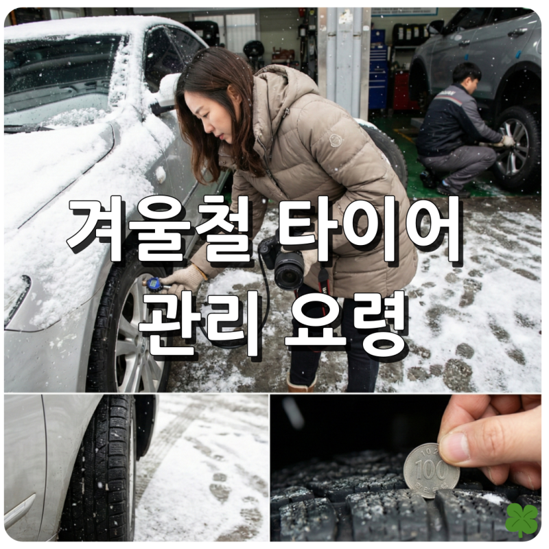 겨울철 타이어 관리 적정 공기압 수치와 윈터 타이어 교체 시기 마모도 확인법