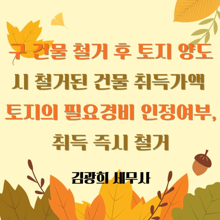  구 건물 철거 후 토지 양도 시, 철거된 건물 취득가액 토지의 필요경비 인정여부, 취득 즉시 철거
