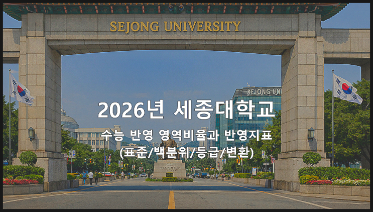  2026년 세종대학교 수능 반영 영역비율과 반영 지표(표준/백분위/등급/변환)