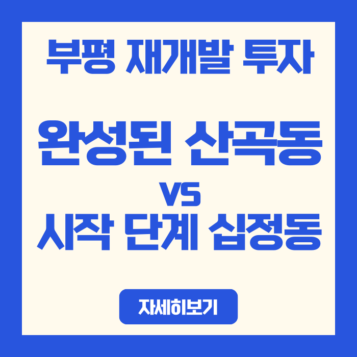  부평 재개발 투자, 완성된 산곡동 vs 시작 단계 십정동 선택 기준