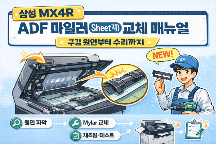  "삼성 복합기 스캔 복사시 ADF 종이 구겨짐 증상 -마일러(Sheet/시트지) 교체 매뉴얼