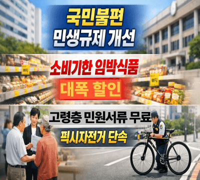  2025년 국민불편 민생규제 개선방안 : 소비기한 임박식품 할인구매, 고령층 민원서류 무료, 픽시자전거 단속 등