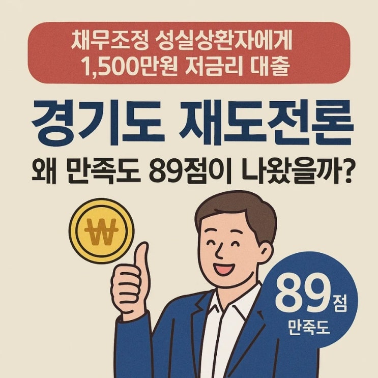  채무조정 성실상환자에게 1,500만원 저금리 대출 경기도 재도전론 왜 만족도 89점이 나왔을까?
