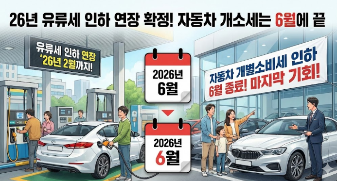  26년 유류세 인하 연장 확정! 자동차 개소세는 6월에 끝