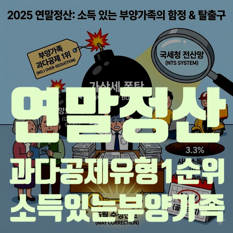  연말정산 과다공제 유형 1위: 소득 있는 부양가족 인적공제 기준, 3.3% 프리랜서/알바/양도소득 완벽 가이드