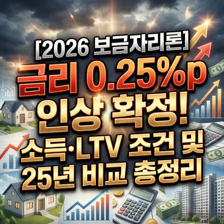  [2026 보금자리론] 금리 0.25%p 인상 확정! 소득·LTV 조건 및 25년 비교 총정리