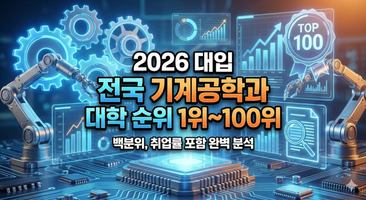 [2026 대입] 전국 기계공학과 대학 순위 1위~100위 완벽 분석 (백분위, 취업률 포함)