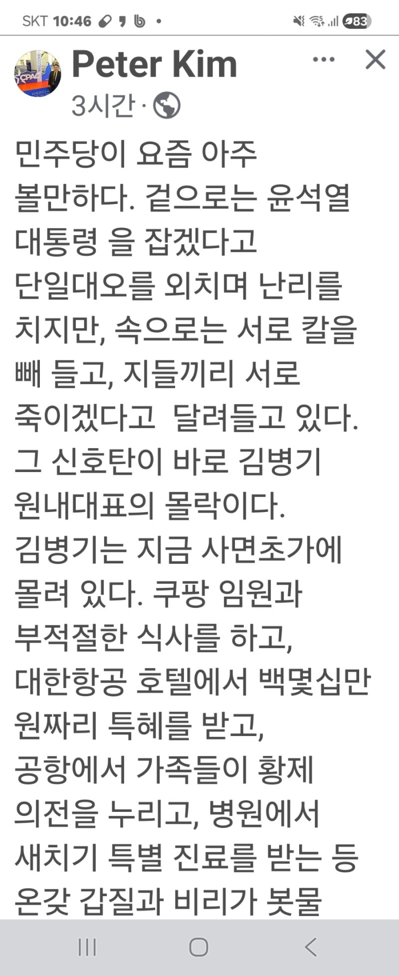 민주당이 요즘 아주 볼만하다ㆍ피터 김 페북