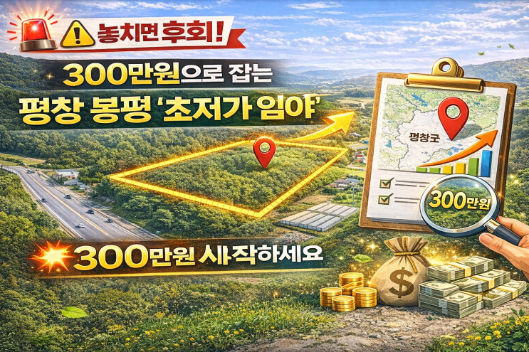   300만원의 기적! 강원도 평창 봉평에 '내 땅' 마련, 지금이 절호의 찬스! 평창 봉평 면온리 2,777 임야! '공시지가 급매'