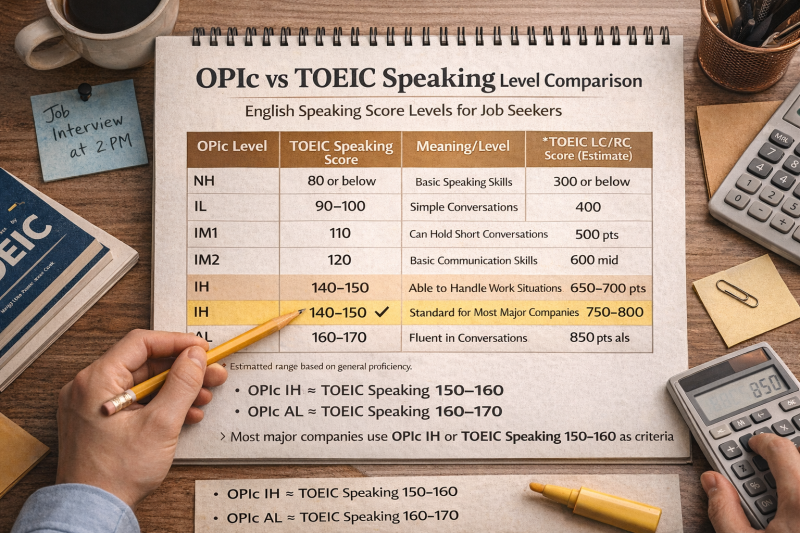 오픽 IH vs 토익스피킹 160점, 취업에 더 유리한 건?
