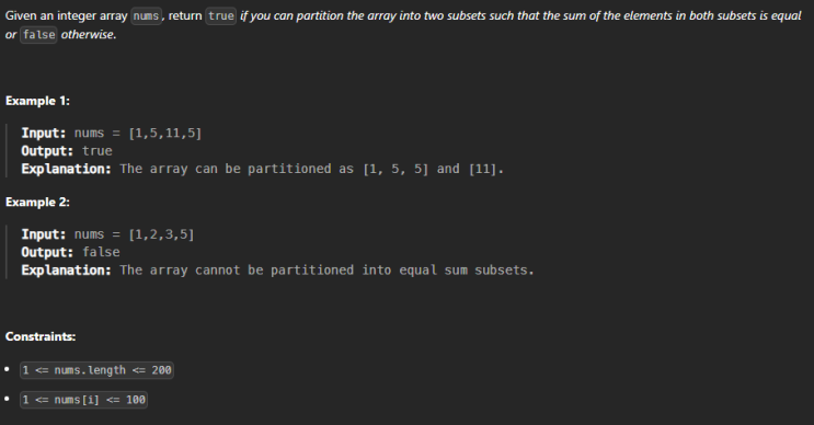  JAVA_LeetCode 416_Partition Equal Subset Sum