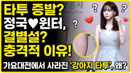 정국 윈터 타투 커플 열애설 증거 정리했나 에스파 무대서 팔뚝 강아지 타투 사라진 충격적....