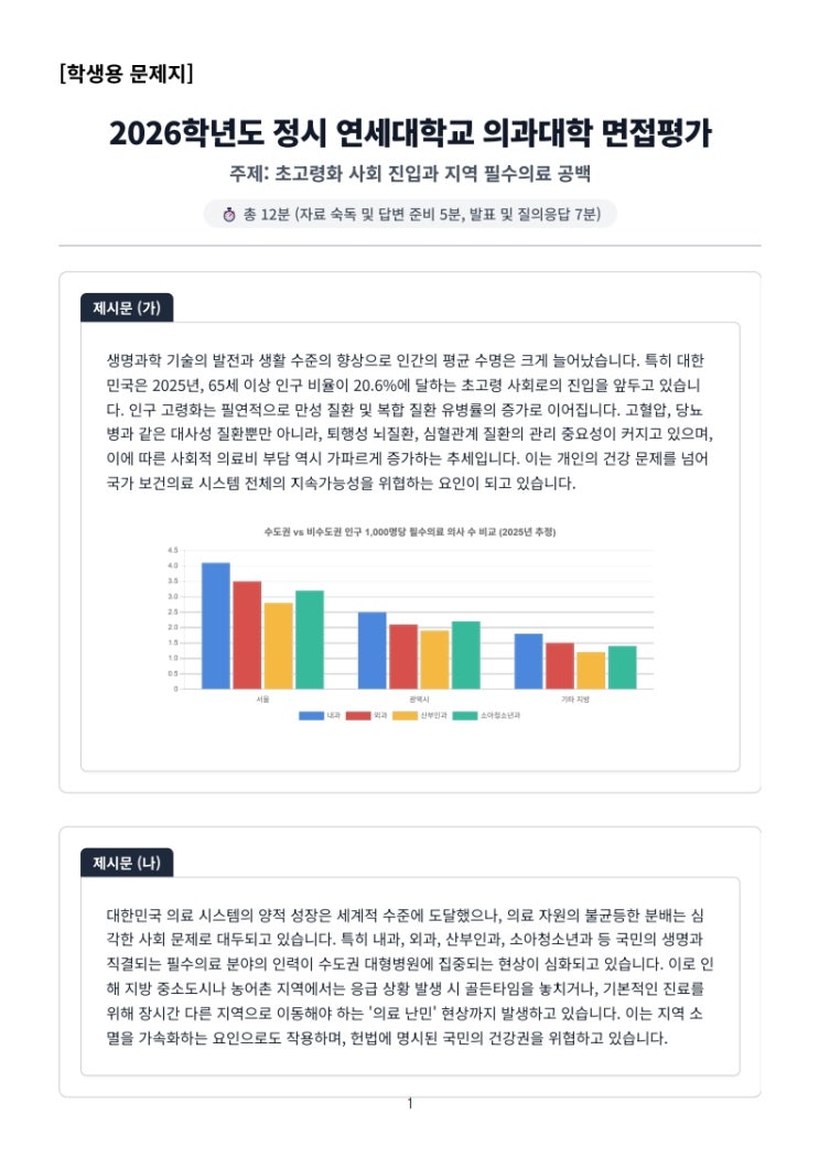  2026 정시 연세대 의대 면접 MMI 대비 : 유형별 모의고사 대비의 절대적 필요성  [수원CMA입시컨설팅]
