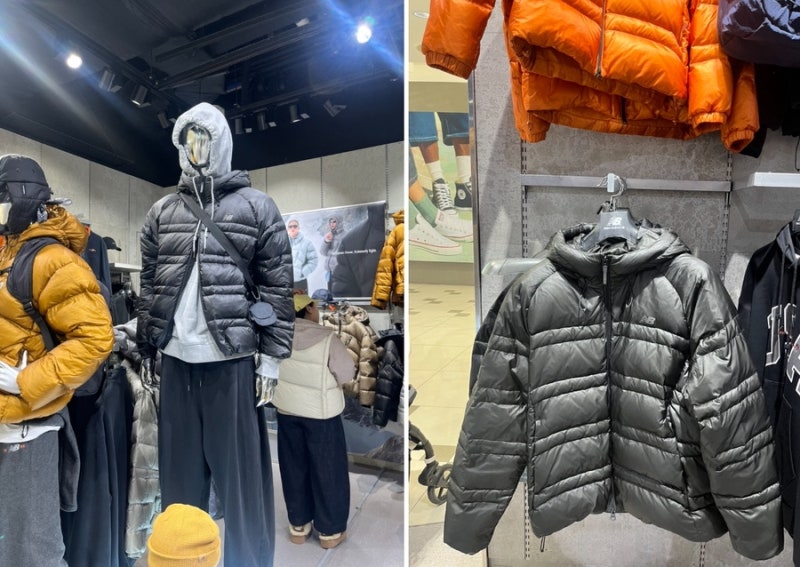 뉴발란스,나이키 acg,스파오,내셔널지오그래픽 경량패딩 착샷 비교