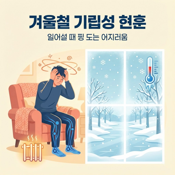  겨울철 기립성 현훈: 일어설 때 핑 도는 어지러움, 빈혈이 아니라 '조절'의 문제입니다