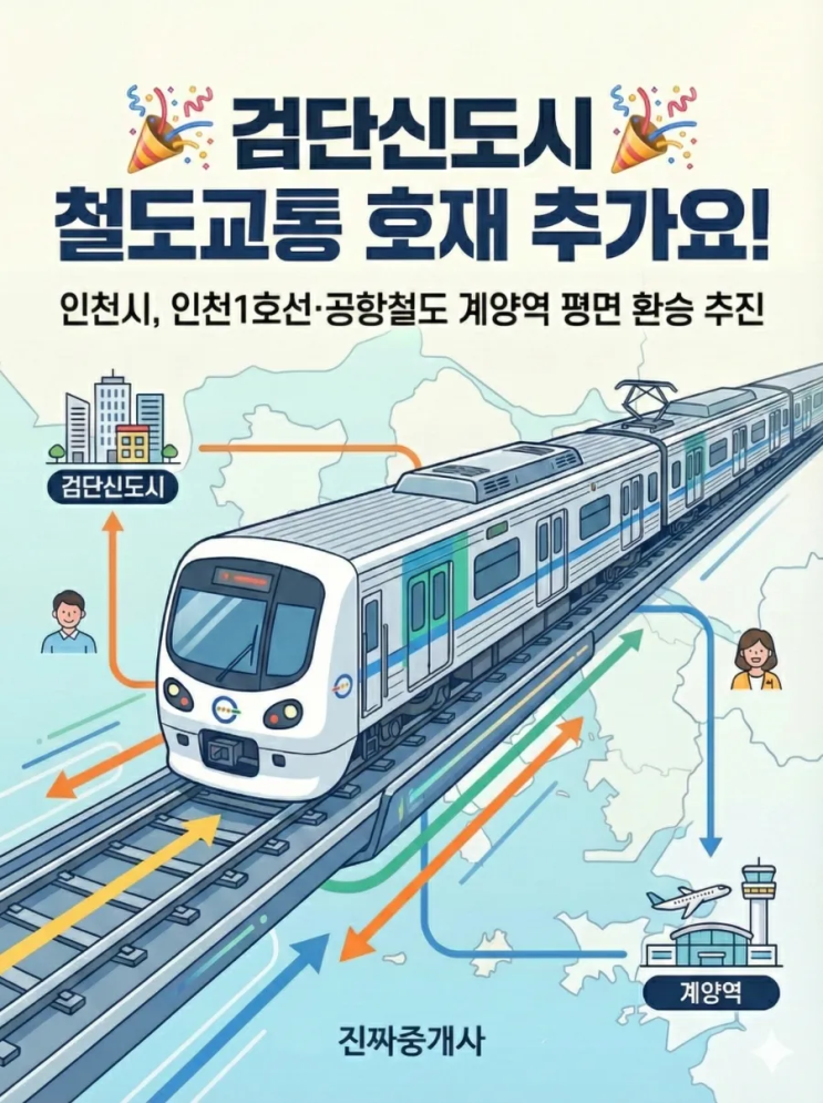  검단신도시 철도호재. 인천1호선, 공항철도 평면 환승 체계 도입과 역세권 수혜 단지
