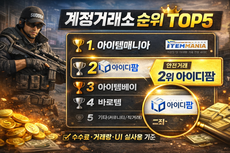  계정거래소 순위 TOP5｜수수료·안전거래·거래량 기준으로 정리(2025 최신)
