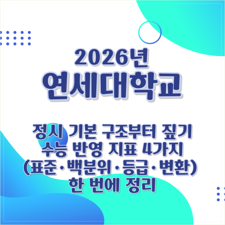  2026년 연세대학교 수능 반영 영역비율과 반영 지표(표준·백분위·등급·변환) 완전 정리